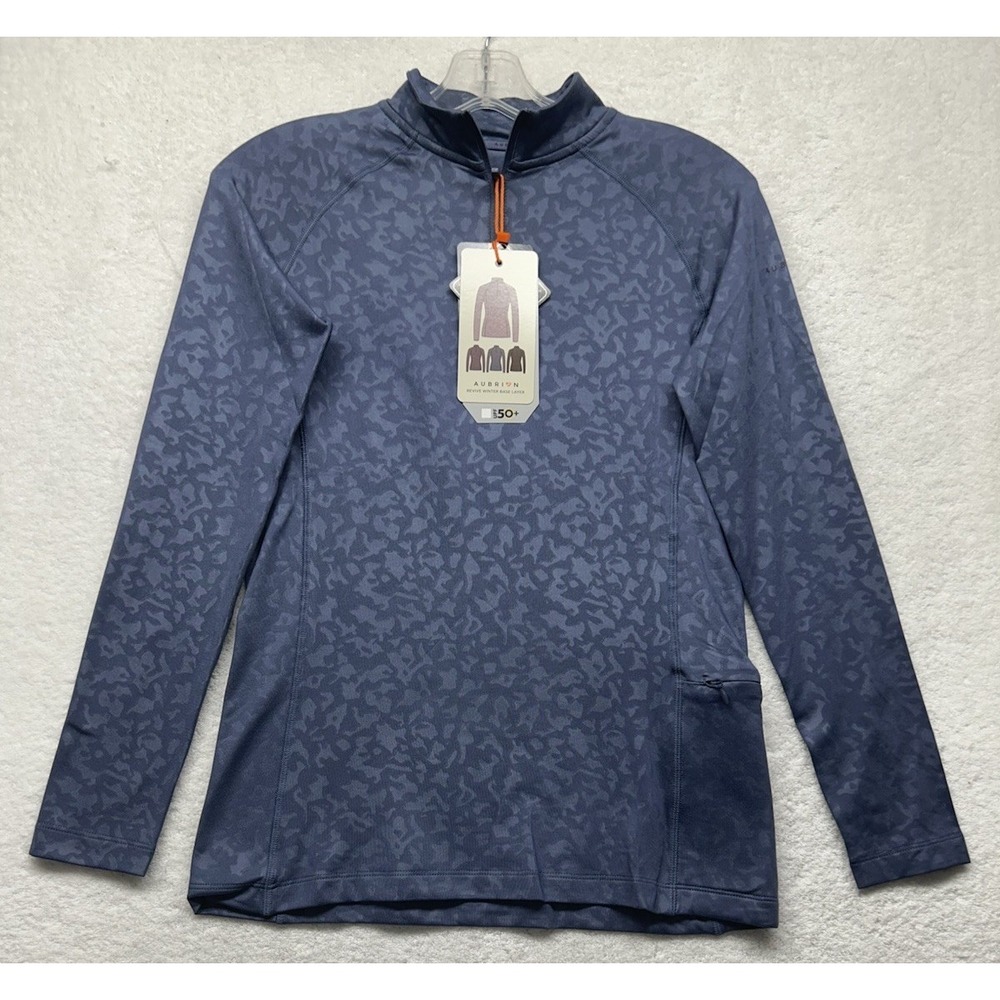 Aubrion Womens Size S Blue Printed Revive Winter Baselayer 1/4 Zip Top (T4)